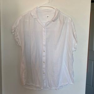 White Linen Short-Sleeved Blouse